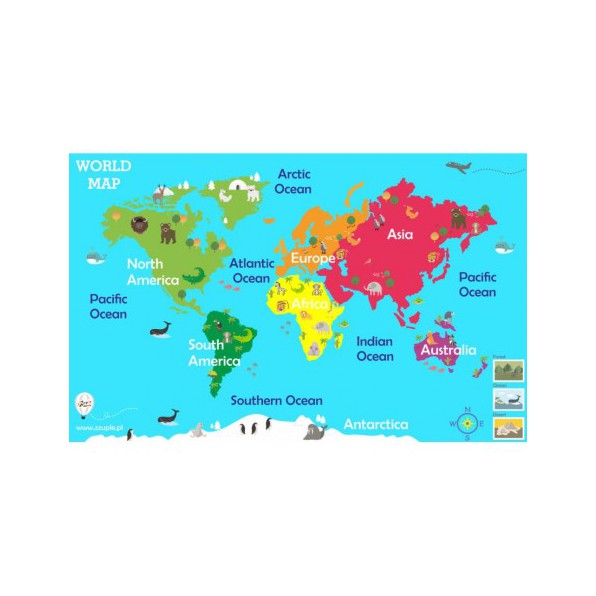 World map. Mała mapa 76x48 cm